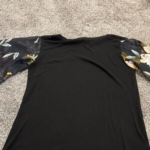 Amaryllis Black Top with Floral Sleeves